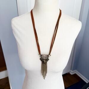 New Idyllwind by Miranda Lambert Brown & Gold Leather Fringe Adjustable Necklace